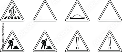 Road warning signs, triangular with pedestrian, worker, and hazard symbols road signs triangular pedestrian crossing