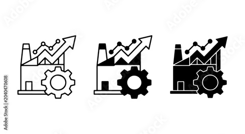 Valokuva Industrial Growth Icons: Factory, Gear, and Upward Trend Graph Vector Set for Bu