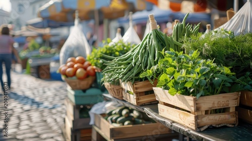 Farmers' market stall with fresh savory and vibrant herbs.