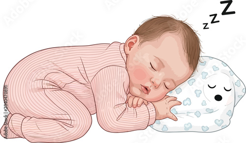 Sleeping baby with heart-patterned pillow child infant