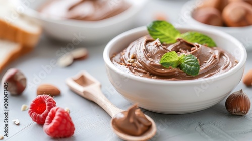 A close-up shot of hazelnut spread with a smooth, creamy texture.