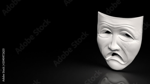 White Sad Theater Mask in Darkness 3d render.