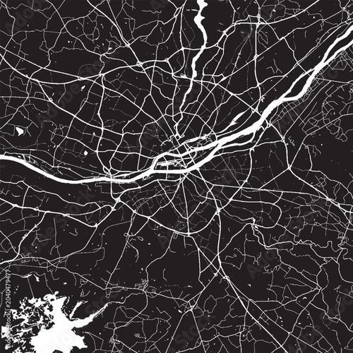 Bild auf Leinwand Nantes France Vector Map, Detailed City Street Map Black and White Minimalist Li
