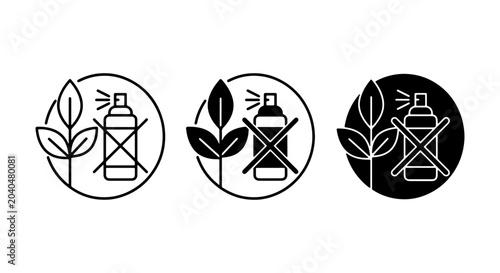 Photos Organic Plant Care Icons: No Pesticide Spray, Eco-Friendly Agriculture Symbols,