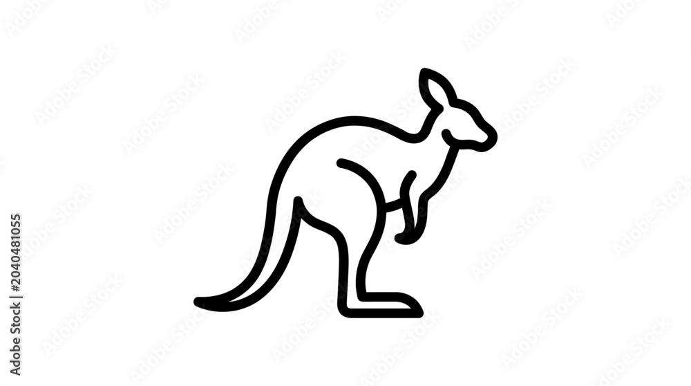 Fototapeta premium Simple line art icon of a kangaroo, isolated on white background, vector graphic.
