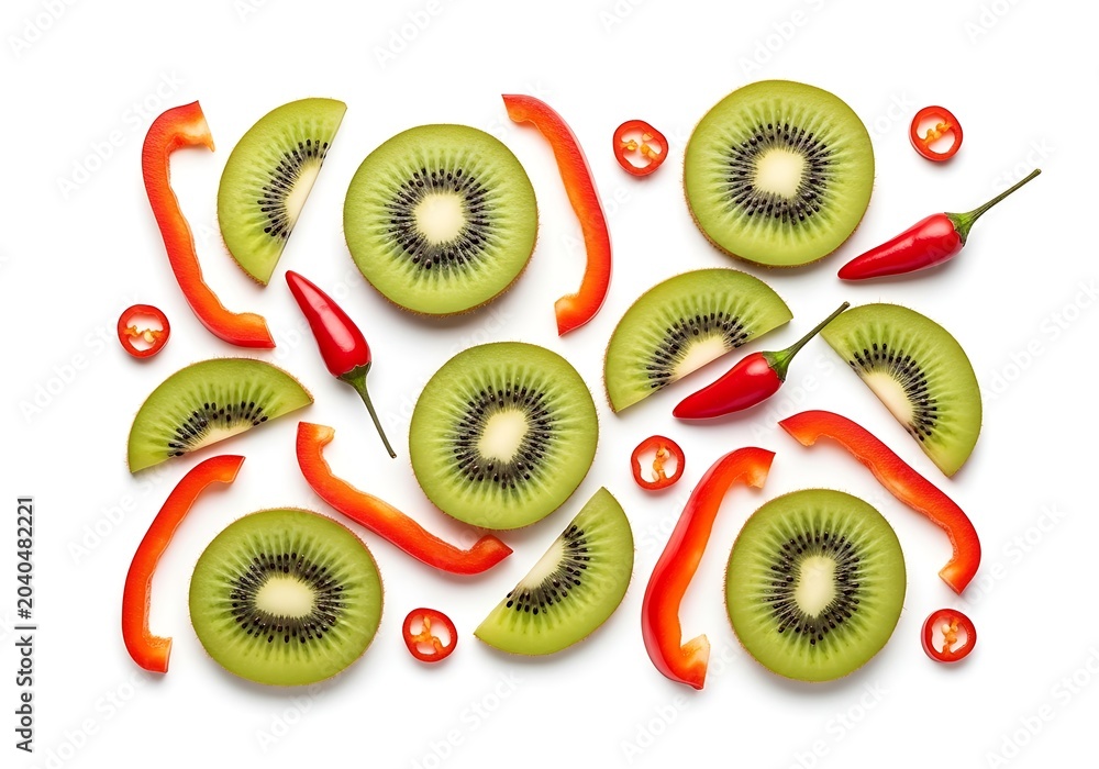 Fototapeta premium Kiwi and chili pepper sliced illustration