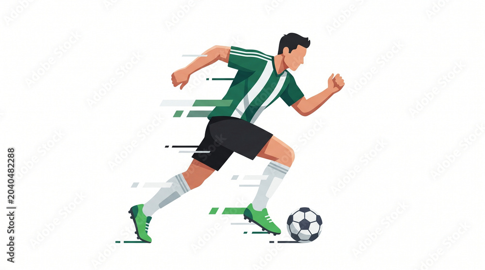 Fototapeta premium Soccer player running fast and dribbling ball isolated on white background