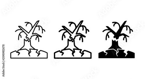 Photos Dead Tree Icons Set, Barren Branch Silhouette, Drought Symbol, Environmental Cri