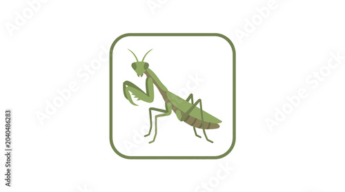 Green Praying Mantis Insect Icon, Vector Illustration