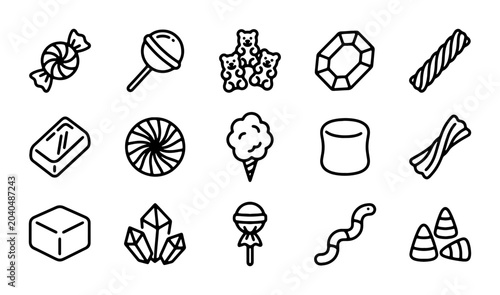 Tableau sur toile Sweet Treats Vector Icons: Candy, Lollipops, Gummy Bears, Marshmallows, Gems, Co