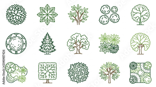 Various Tree and Plant Top-Down Illustrations