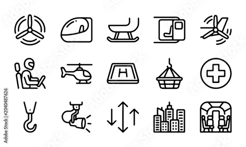 Photos Helicopter and Aviation Icons, Transportation Symbols, Air Travel and Landing Pa