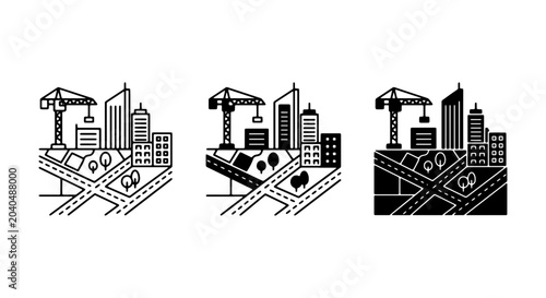 Photos Cityscape Construction Icons, Urban Development Vector Set, Modern Architecture
