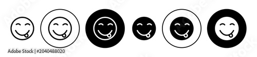 Vászonkép Savoring Food Emoji icons set in black and blue colors on white background