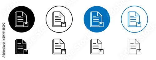 Foto SKU description icons set in black and blue colors on white background