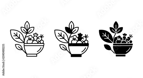 Tableau sur toile Organic Food Icons, Healthy Bowl Vector Graphics, Fresh Produce Symbols, Natural