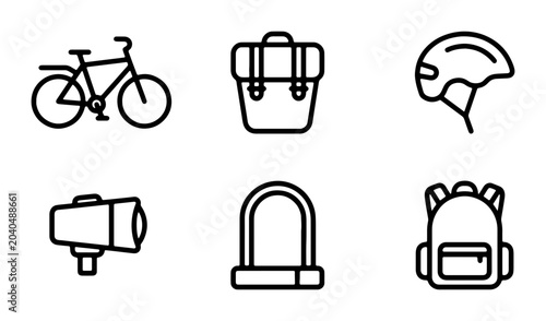 Tableau sur toile Bicycle Accessories Vector Icons Set: Bike, Helmet, Lock, Backpack, Pannier, Meg
