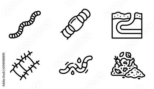 Photos Earthworm Icons Set, Soil Life Vector Graphics, Compost Elements, Garden Critter