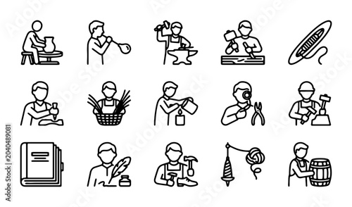 Fotografie Craftsman Icons Set: Pottery, Glassblowing, Blacksmith, Woodworking, Jewelry Mak