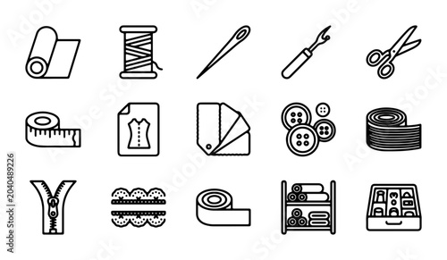 Bild auf Leinwand Sewing Icons Set, Tailoring Tools Collection, Crafting Supplies Vector Graphics