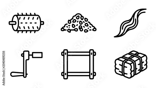 Картината върху платно Agricultural Icons: Threshing Machine, Grain Pile, Water Stream, Crank Handle, B