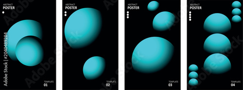 Bild auf Leinwand Futuristic cyan sphere poster templates with deep black background and volumetric 3d shapes for modern technology themes and innovative science communication projects 05