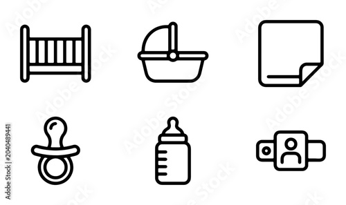 Photos Baby Essentials Icons Set, Newborn Care Line Art Collection, Infant Needs Vector