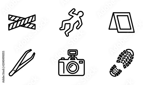 Crime Scene Icons, Investigation Vector Set: Evidence, Forensics, Detective Tools, Police Line