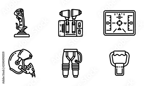 Photos Pilot Gear and Controls Icons: Flight Stick, Throttle, HUD, Helmet, Suit, Yoke