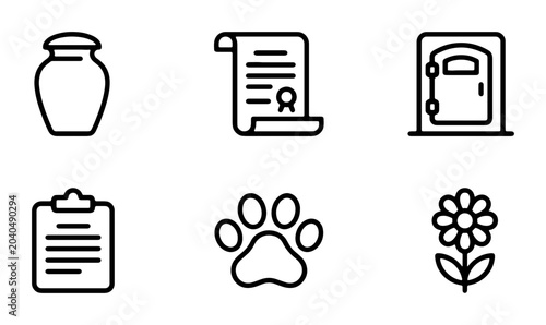 Tableau sur toile Funeral Urn, Certificate, Door Icons: Pet Memorial, Grief, Remembrance Vector Se
