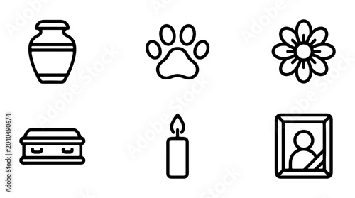 Canvas Print Funeral and Memorial Icons, Pet Loss Symbols, Grief and Remembrance Vector Set