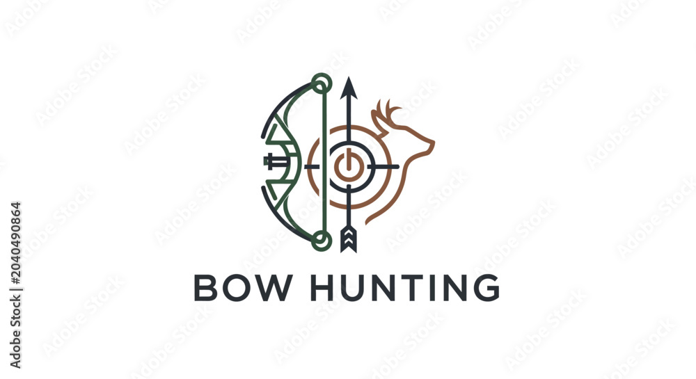 Fototapeta premium Deer Hunting Logo with Bow and Arrow on Target
