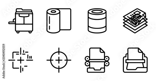 Slika na platnu Printing Press Icons, Office Equipment Graphics, Document Workflow Symbols, Copy
