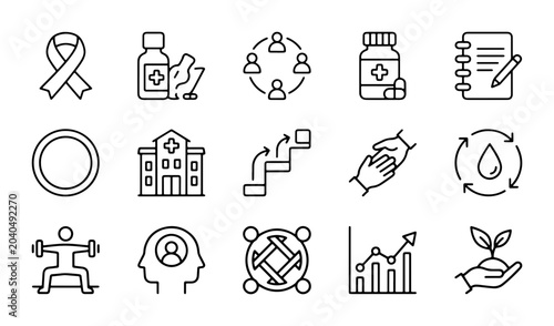 Tableau sur toile Healthcare and Wellness Icons: Medical, Community, Growth, and Support Symbols