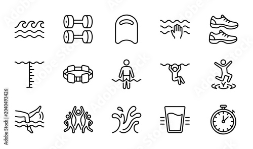 Obraz na płótnie Swimming Pool Icons Set, Water Sports Vector Graphics, Aquatic Activity Symbols,