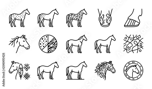 Foto Horse Icons Set, Equine Vector Graphics, Animal Silhouettes, Farm and Stable Ele