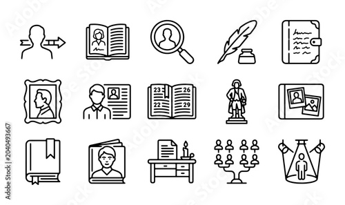 Tableau sur toile Vector Icons: History, Genealogy, Biography, Research, and Personal Records Coll