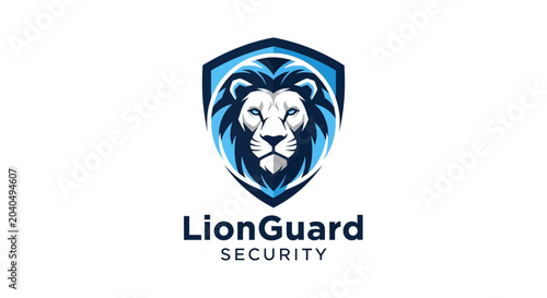 Foto Lion Guard Security Logo - Fierce Lion Head Emblem on Shield