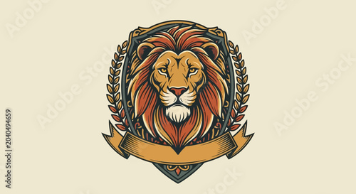 Cuadro en lienzo Majestic Lion Emblem with Laurel Wreath and Banner