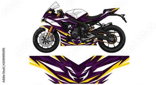 Purple and yellow tribal sportbike racing livery design.
