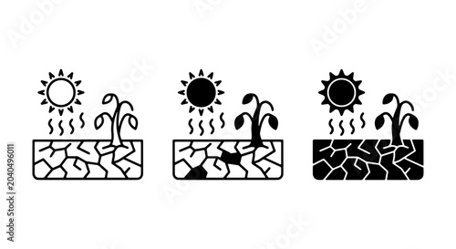 Obraz na płótnie Drought Icons, Dry Cracked Earth, Wilting Plants, Arid Climate Symbolism, Enviro