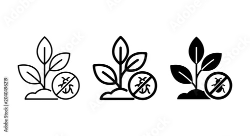 Cuadro en lienzo Pest Control Plant Icons, Organic Farming Symbols, Garden Insecticide Vector Gra