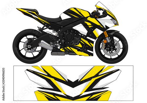 Yellow and black sportbike vector wrap decal kit design.