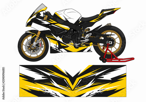 Yellow and black symmetrical racing sportbike livery design.