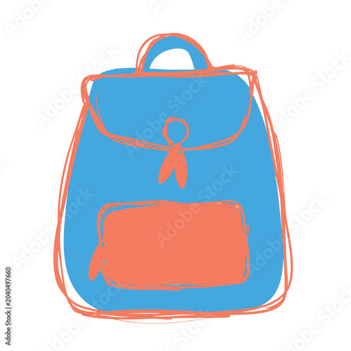 Hand drawn doodle style illustration of a blue school backpack.