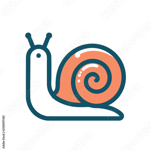 Minimalist vector illustration of a cute cartoon snail icon.