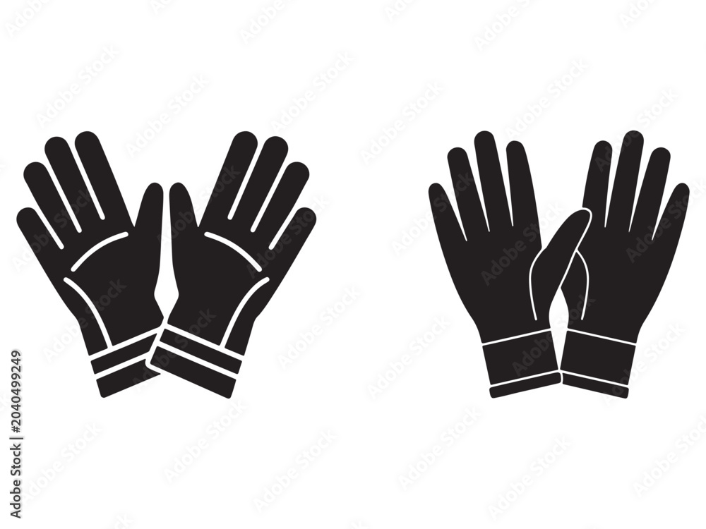 Fototapeta premium Gloves icon set with two pairs of black working gloves on white background for safety and protection concepts