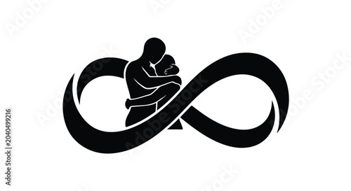 Couple embracing within an infinity symbol, representing eternal love and connection.