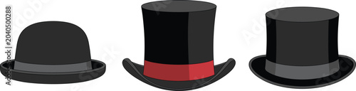 Foto Classic formal hat collection, elegant bowler and top hat vector illustration se