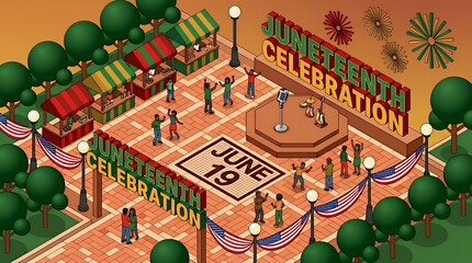 Juneteenth Celebration Festival with People Dancing and Music
